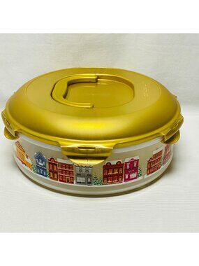 LocknLock Special Edition Printed Pie Carrier Winter Village 5.5L With Gold Lid